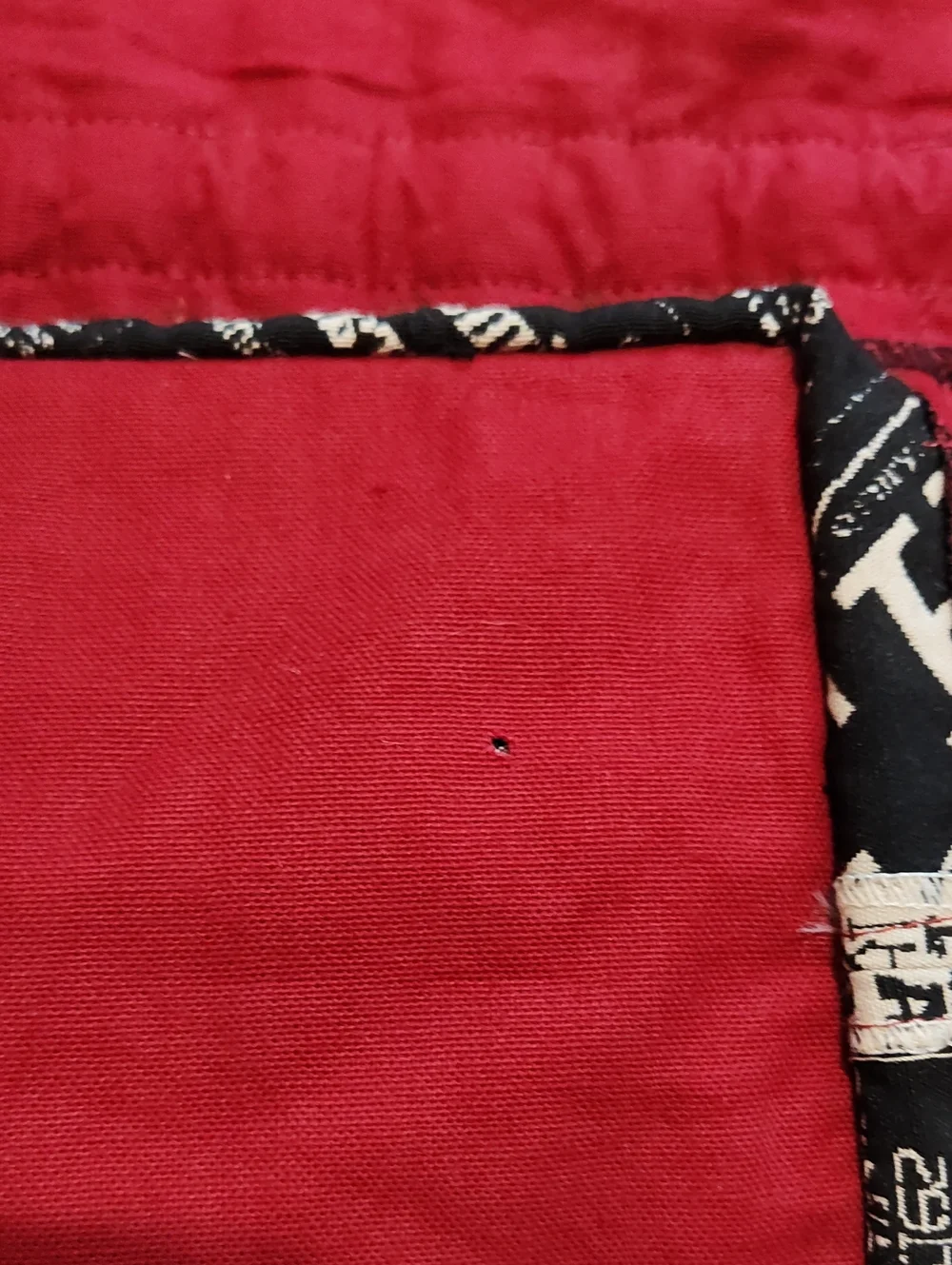 Vintage Style Drawstring Pouch Black Cream Newsprint Red Lining Travel Organizer